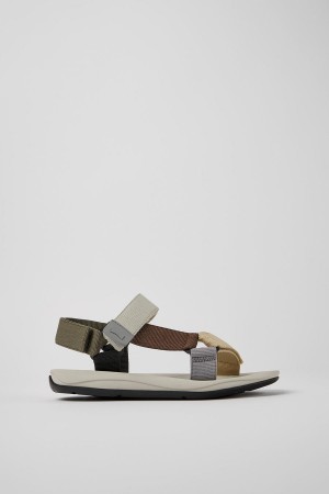 Beige Men's Camper Match Textile Sandals | 4529317-TG