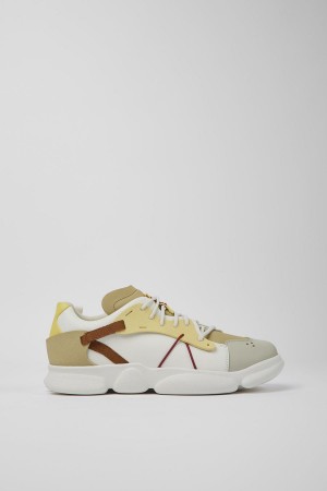 Beige Men's Camper Twins Leather Textile Sneakers | 8961752-NE