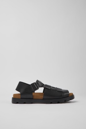 Black Men's Camper Brutus Leather Sandals | 4813960-HZ