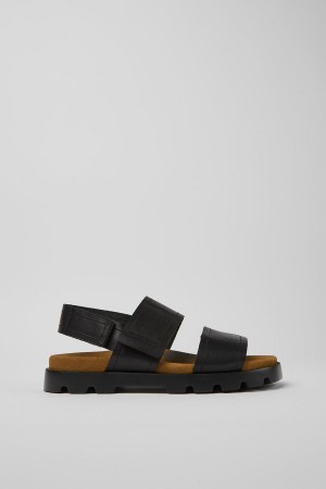 Black Men's Camper Brutus Leather Sandals | 6413892-VG