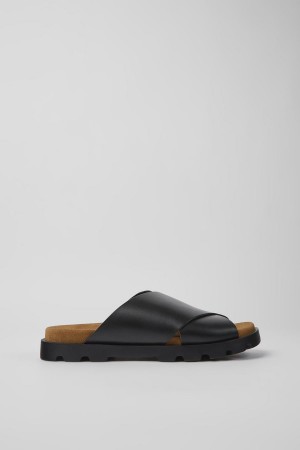 Black Men's Camper Brutus Leather Sandals | 1274386-CN