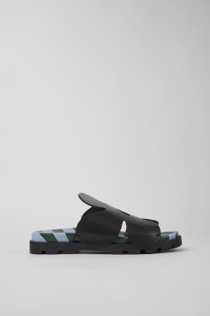 Black Men's Camper Twins Leather Sandals | 3649518-WX