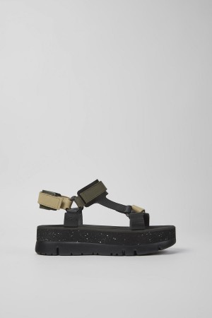 Black Women's Camper Oruga Up Leather Sandals | 5291637-KV