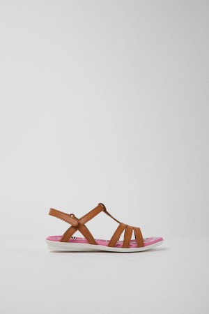 Brown Girls' Camper Twins Leather Sandals | 6370452-YN