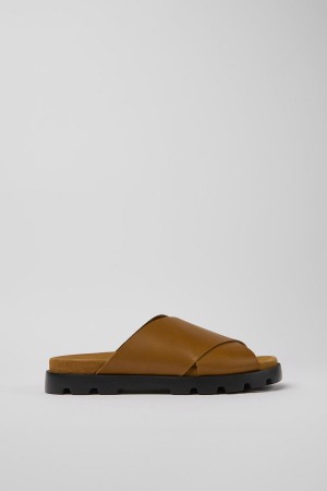 Brown Men's Camper Brutus Leather Sandals | 2510968-YQ