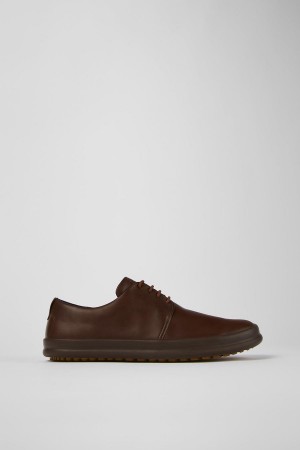 Brown Men's Camper Chasis Leather Sneakers | 4807936-BL