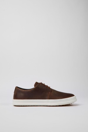 Brown Men's Camper Chasis Leather Sneakers | 4586719-WR