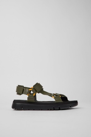 Green Men's Camper Oruga Leather Sandals | 6501389-AI