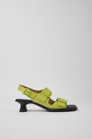 Green Women's Camper Dina Leather Sandals | 8916742-WE