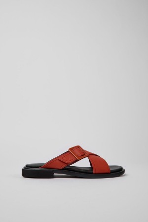 Red Women's Camper Edy Leather Sandals | 1352086-RI