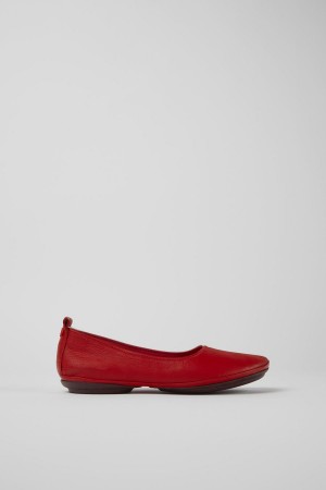 Red Women's Camper Twins Leather Ballerina | 7168452-TI