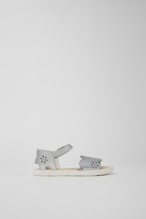 Silver Girls' Camper Miko Leather Sandals | 4692357-HT