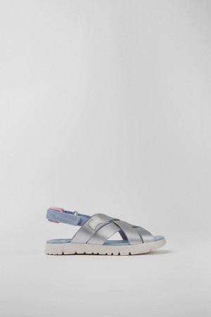 Silver Girls' Camper Oruga Leather Sandals | 4365071-VJ