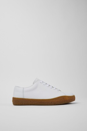 White Men's Camper Peu Terreno Leather Sneakers | 2398054-LM