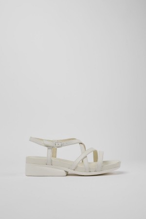 White Women's Camper Minikaah Leather Sandals | 4712860-PK