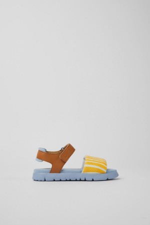 Yellow Girls' Camper Oruga Textile Leather Sandals | 1069758-RK