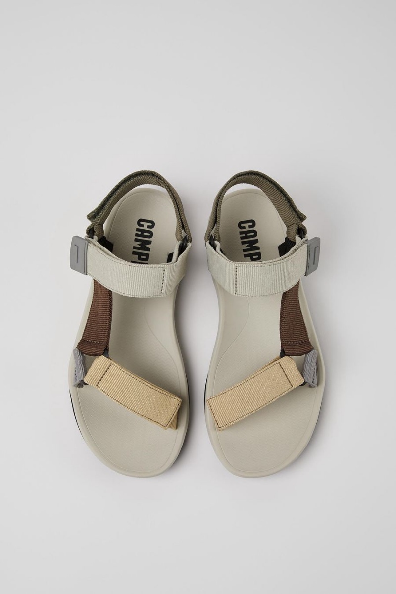 Beige Men's Camper Match Textile Sandals | 4529317-TG