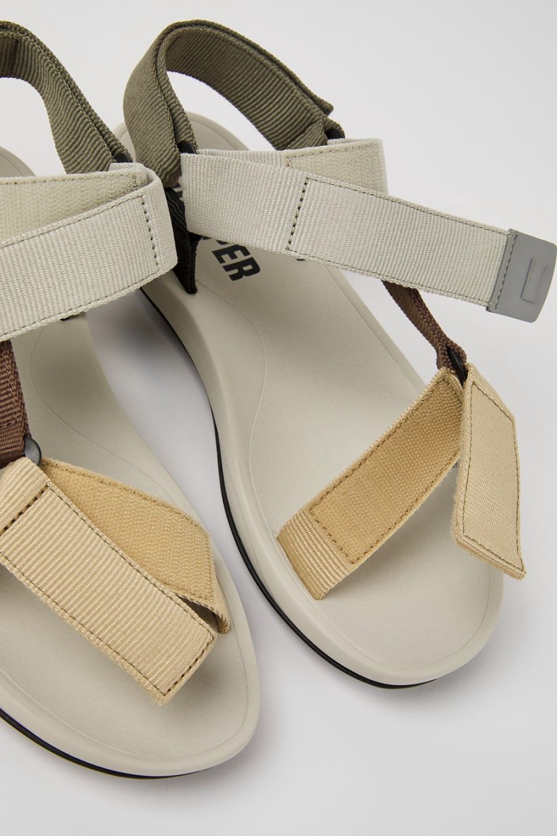 Beige Men's Camper Match Textile Sandals | 4529317-TG