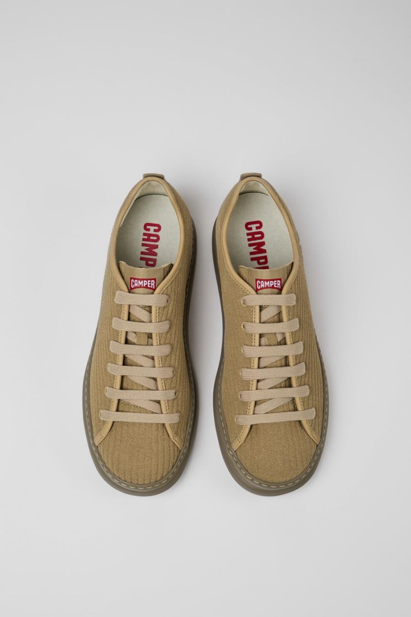 Beige Men's Camper Runner Leather Nubuck Sneakers | 7620134-JP