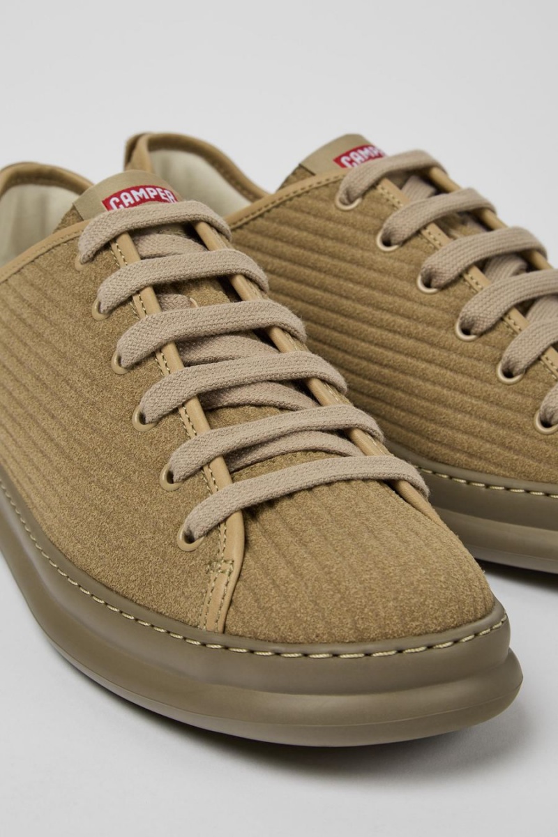 Beige Men's Camper Runner Leather Nubuck Sneakers | 7620134-JP