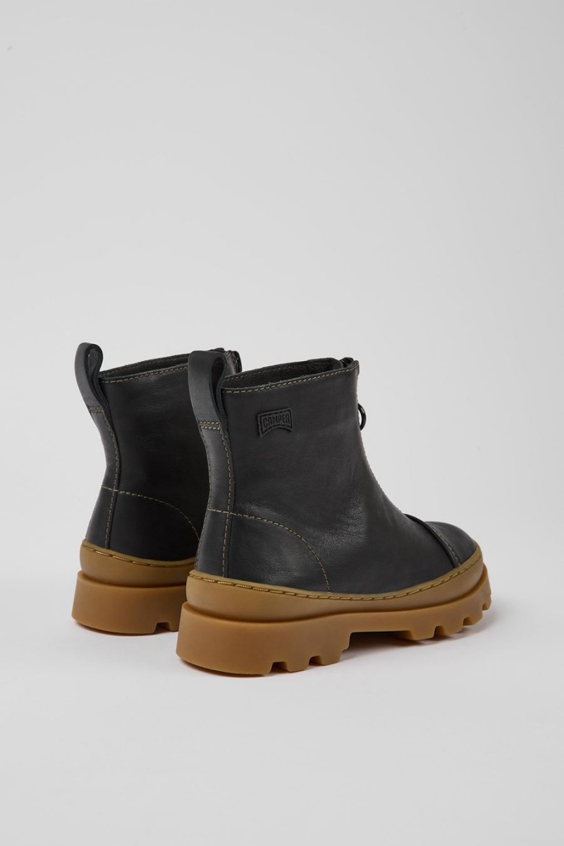 Black Boys' Camper Brutus Leather Zip-up Boots | 7103895-EJ