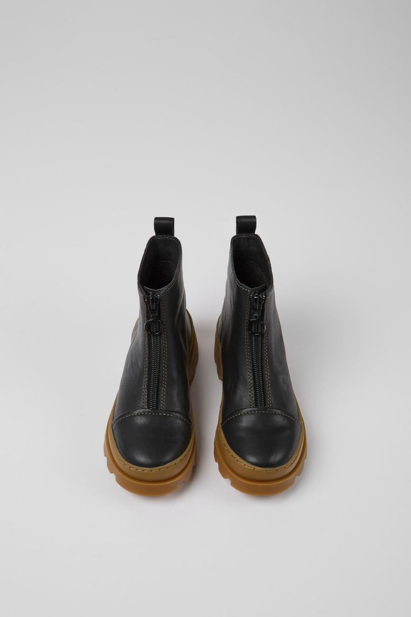 Black Boys' Camper Brutus Leather Zip-up Boots | 7103895-EJ