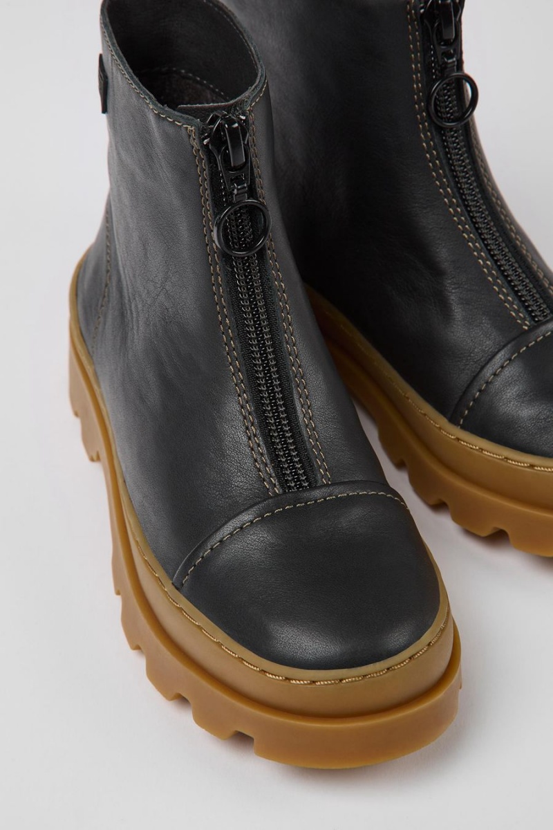 Black Boys' Camper Brutus Leather Zip-up Boots | 7103895-EJ