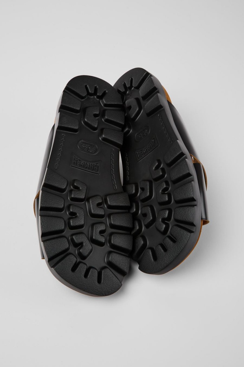 Black Men's Camper Brutus Leather Sandals | 3601985-RY