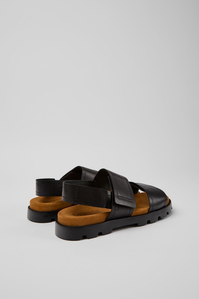 Black Men's Camper Brutus Leather Sandals | 6413892-VG