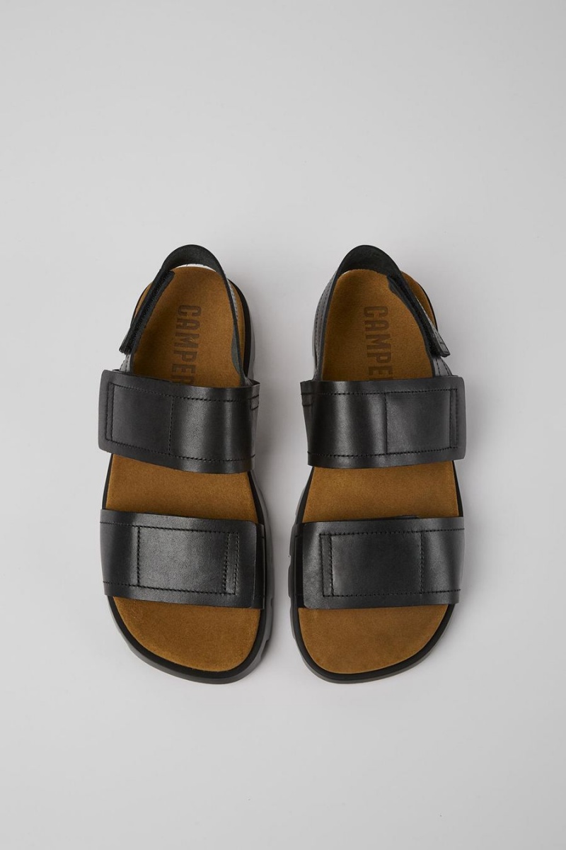 Black Men's Camper Brutus Leather Sandals | 6413892-VG