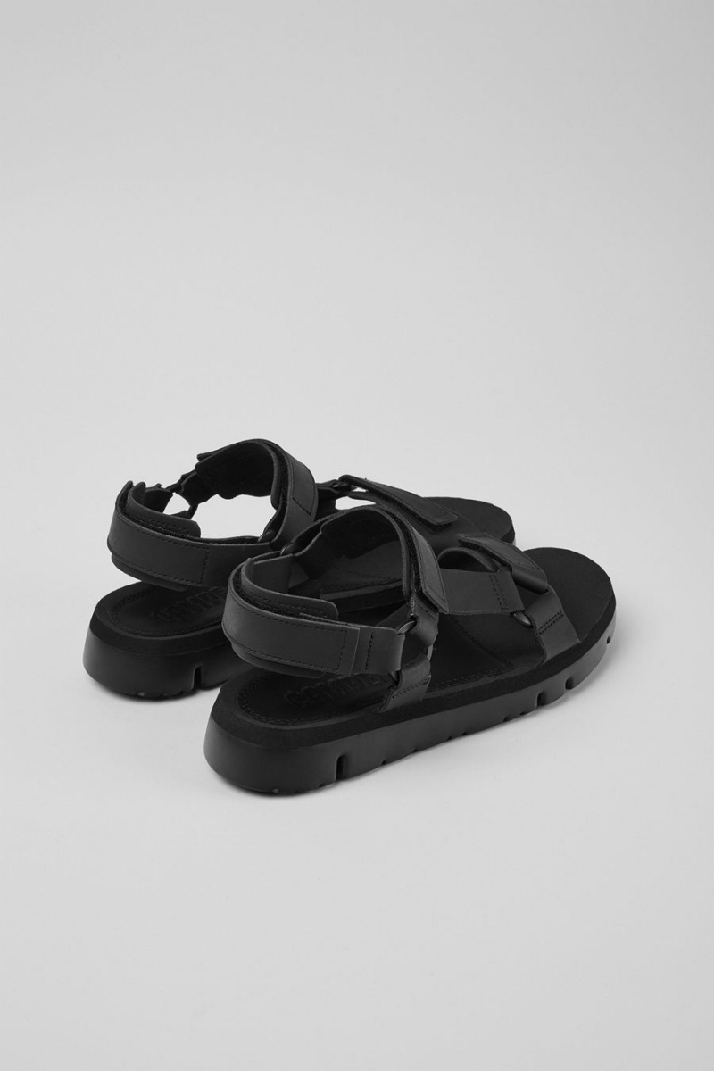 Black Men's Camper Oruga Leather Sandals | 9018534-LB