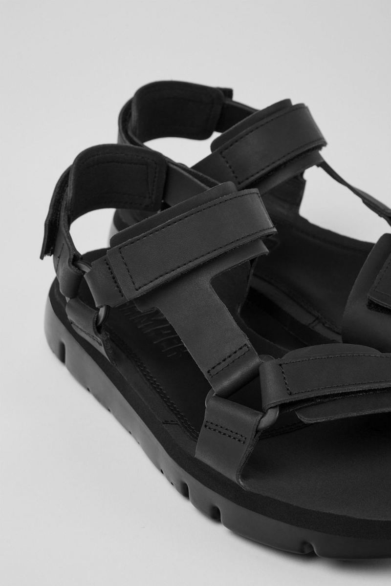 Black Men's Camper Oruga Leather Sandals | 9018534-LB