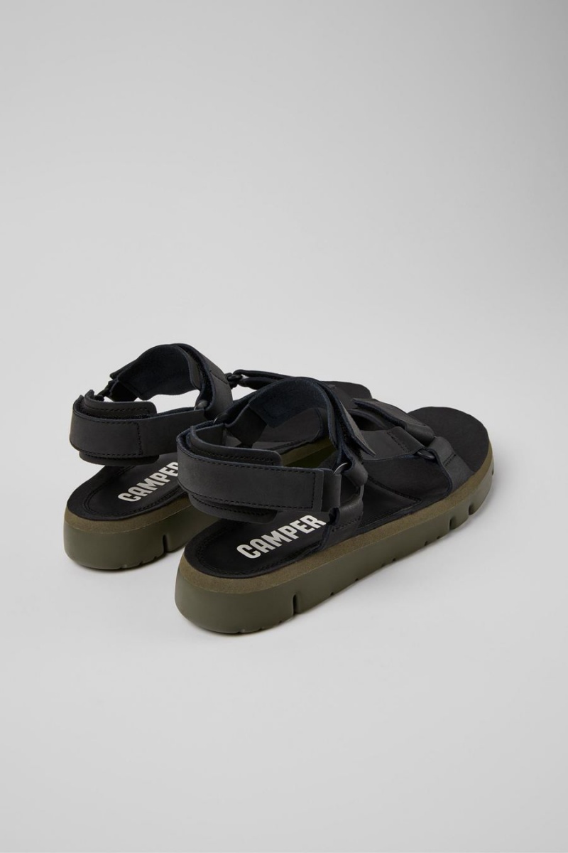 Black Men's Camper Oruga Leather Sandals | 3791456-PH