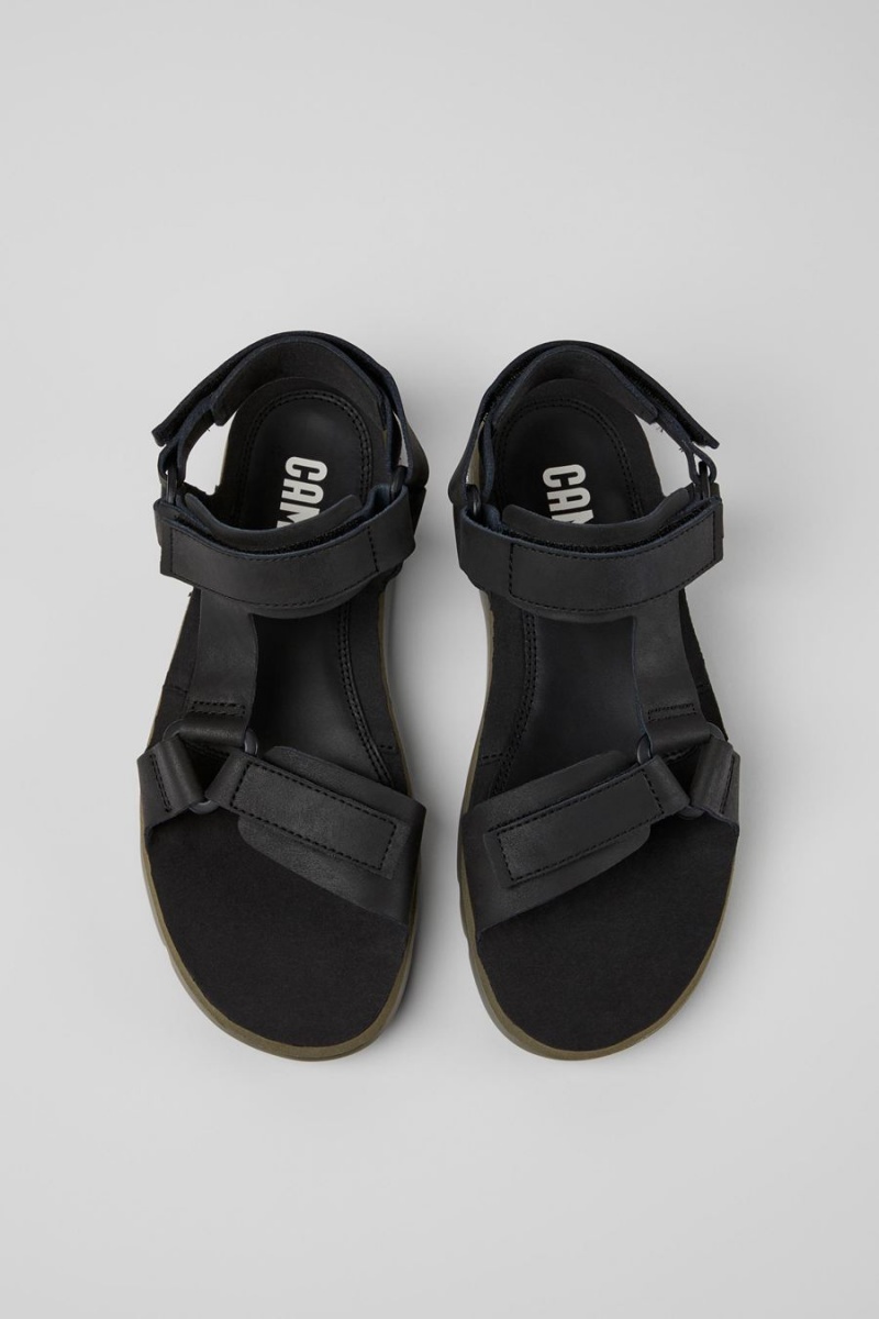 Black Men's Camper Oruga Leather Sandals | 3791456-PH