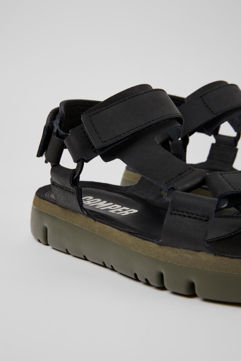 Black Men's Camper Oruga Leather Sandals | 3791456-PH