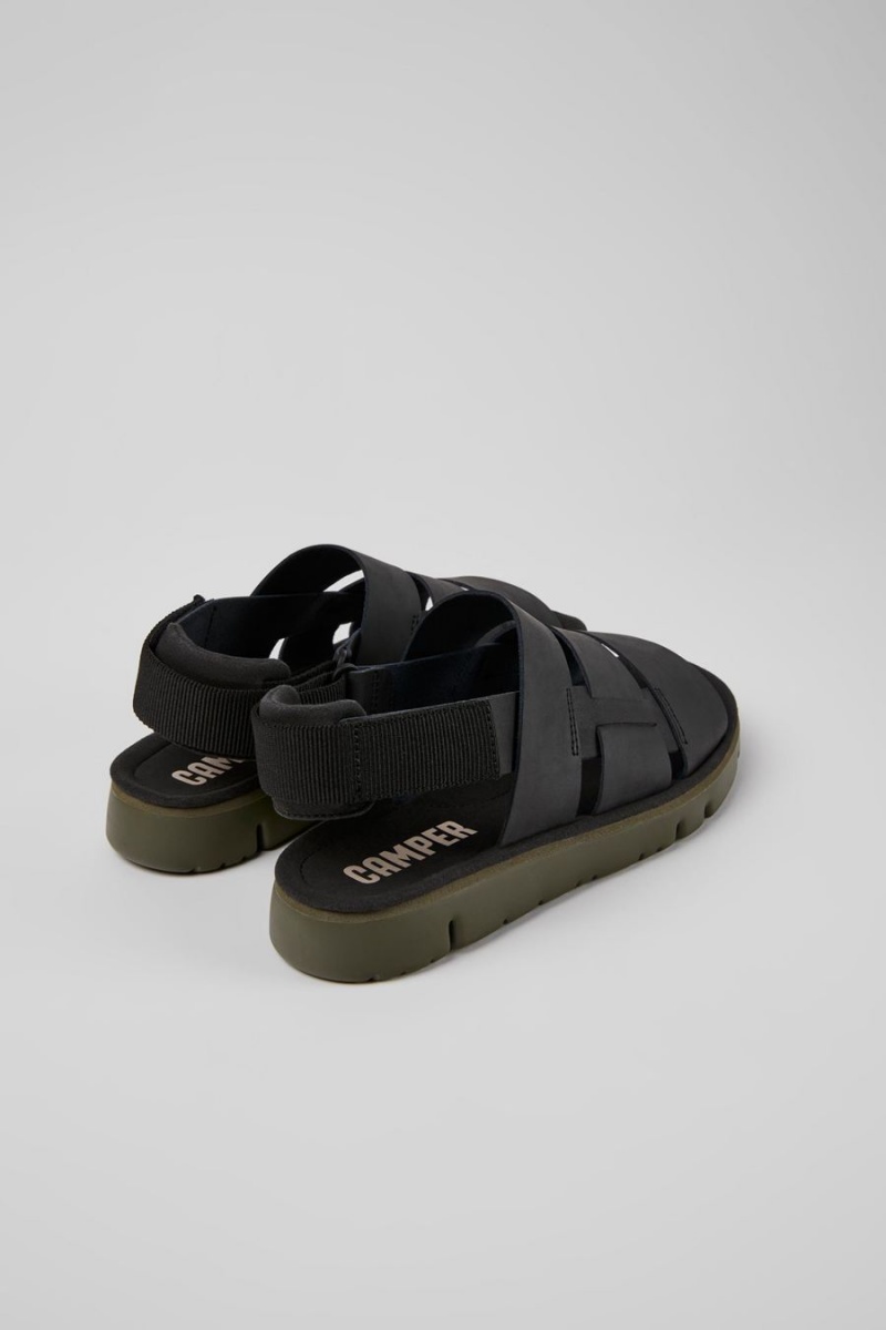 Black Men's Camper Oruga Leather Textile Sandals | 6490328-RX