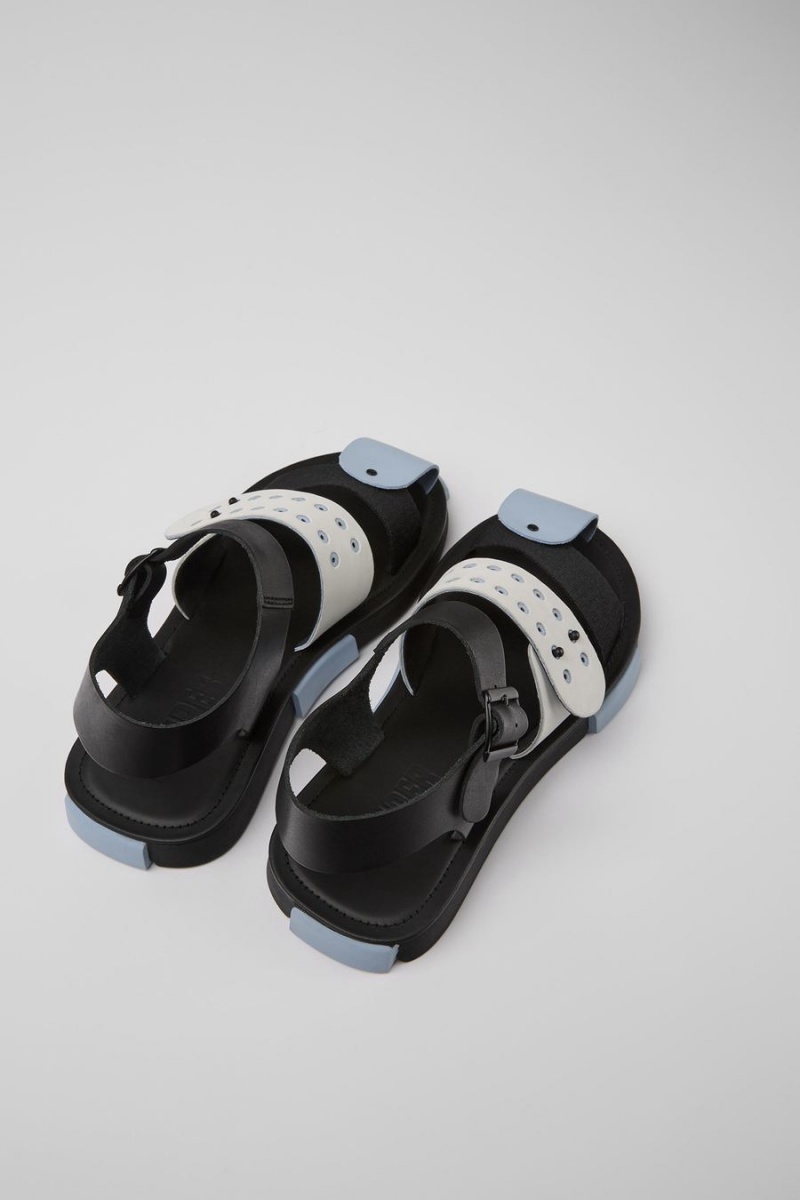 Black Men's Camper Set Leather Sandals | 0538612-MC