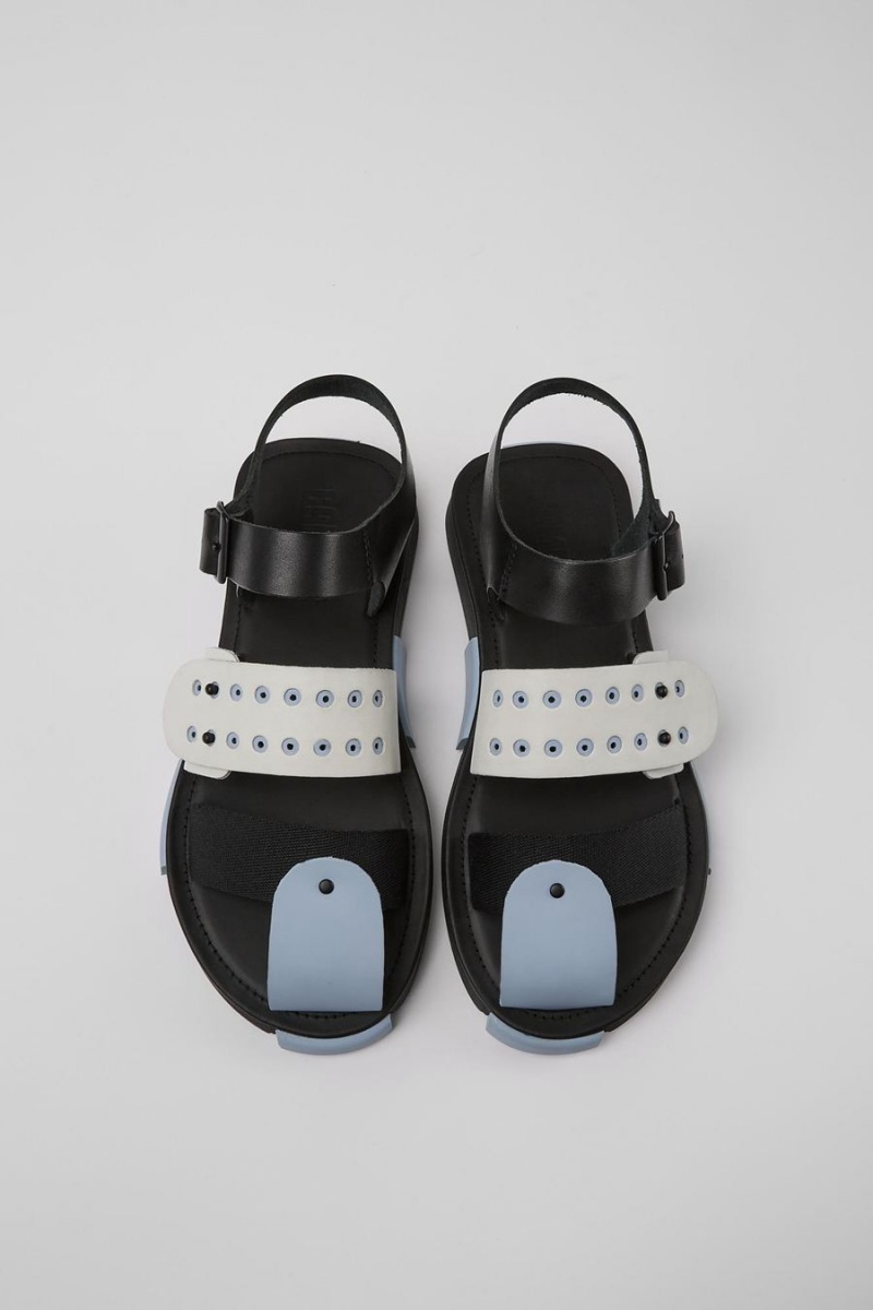 Black Men's Camper Set Leather Sandals | 0538612-MC