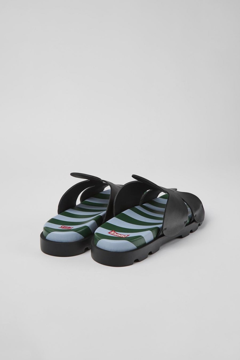 Black Men's Camper Twins Leather Sandals | 3649518-WX