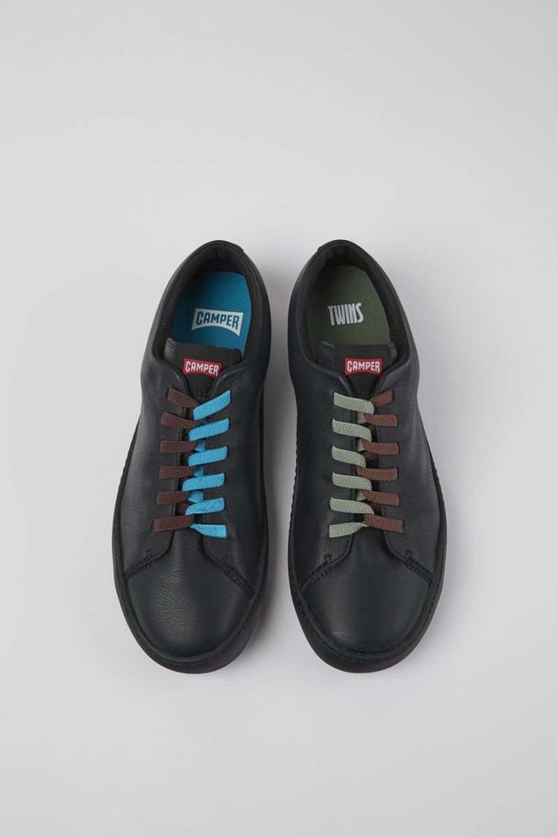 Black Men's Camper Twins Leather Sneakers | 0168234-UT