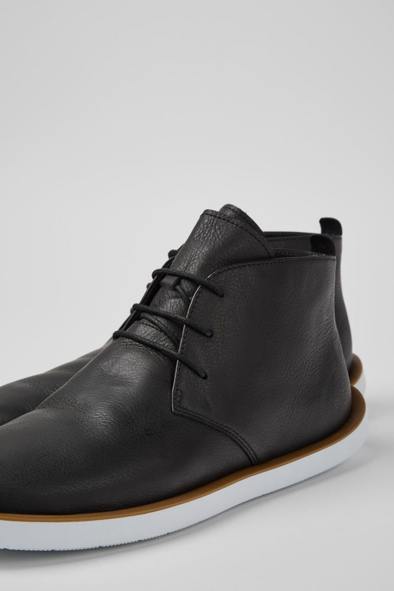 Black Men's Camper Wagon Leather Boots | 7849361-WG