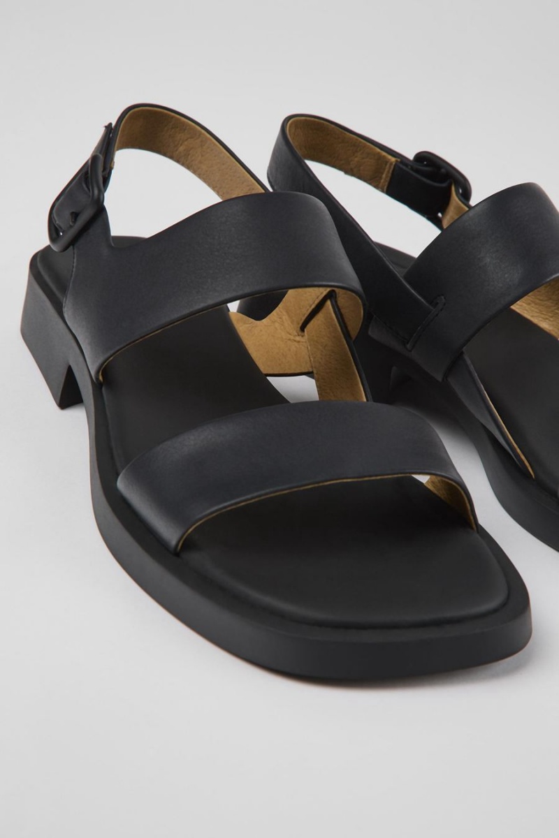 Black Women's Camper Dana Leather Sandals | 7364258-SQ