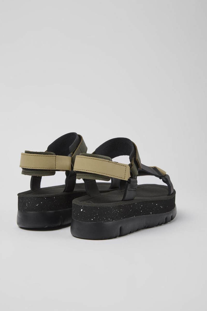 Black Women's Camper Oruga Up Leather Sandals | 5291637-KV