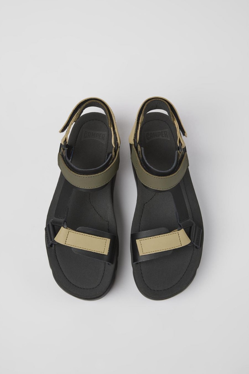 Black Women's Camper Oruga Up Leather Sandals | 5291637-KV