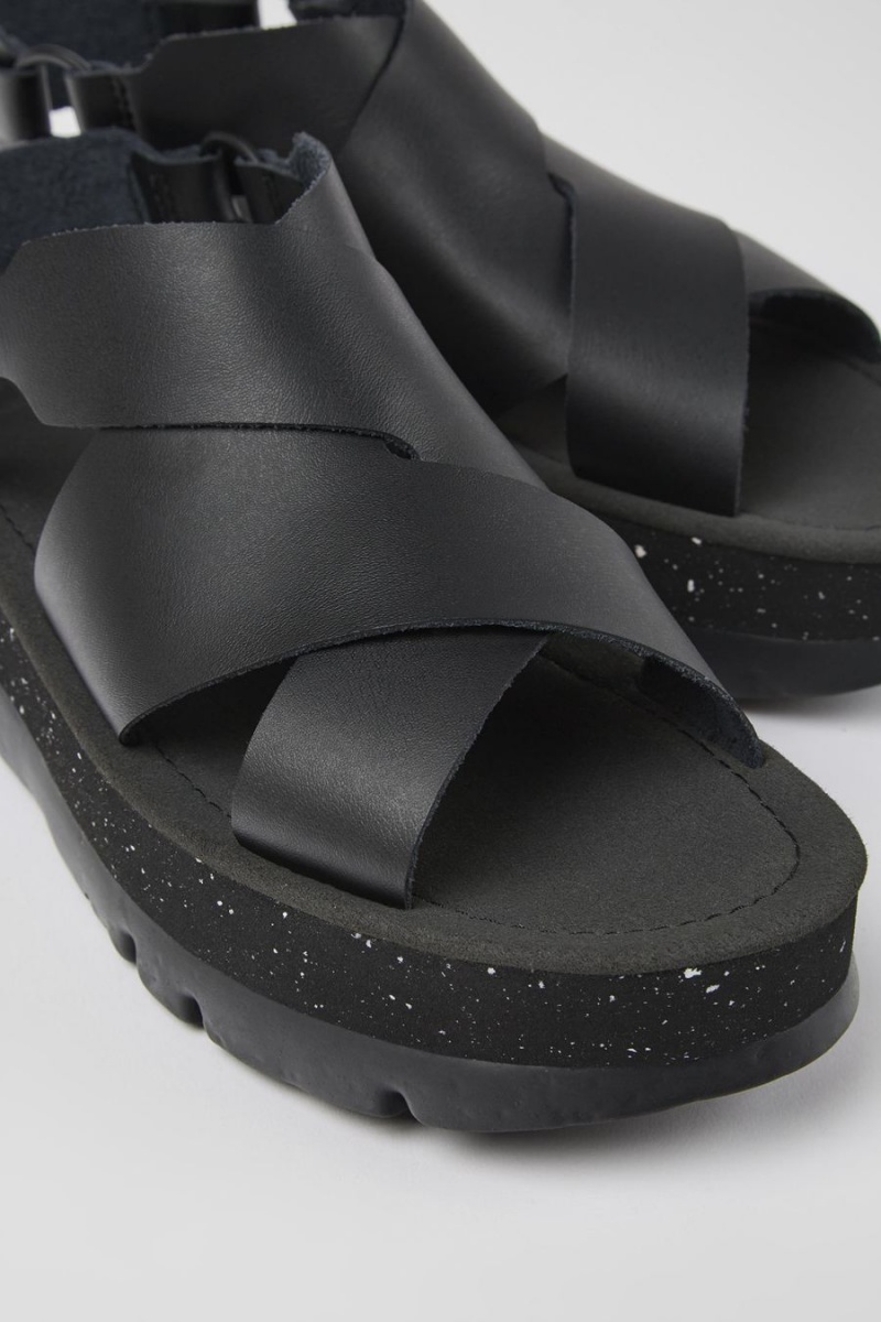 Black Women's Camper Oruga Up Leather Sandals | 8702643-HX