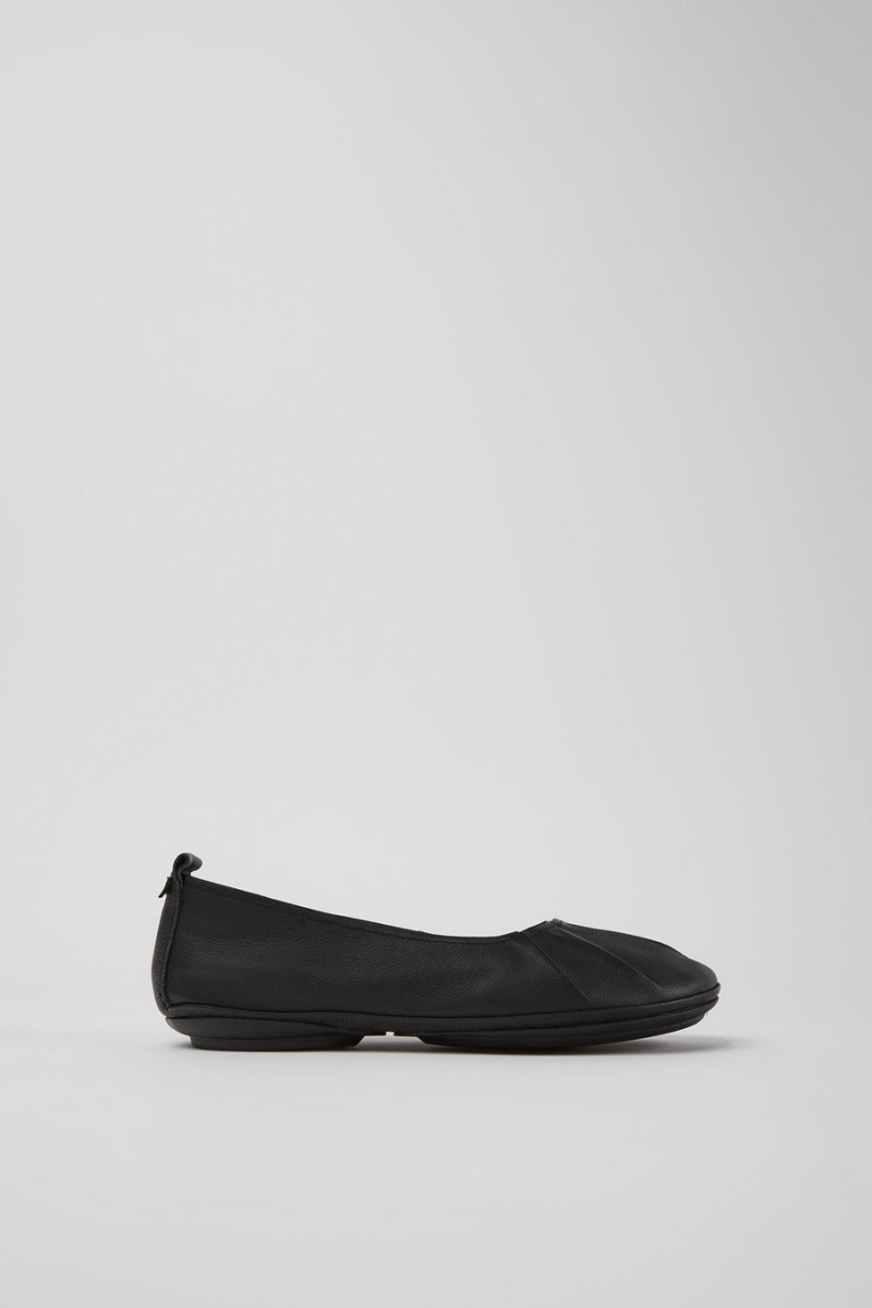 Black Women\'s Camper Right Leather Flats Ballerina | 8046295-BN