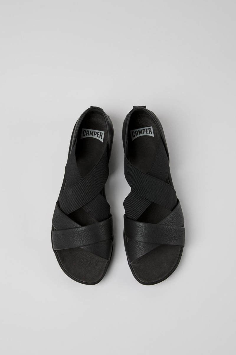 Black Women's Camper Right Leather Sandals | 6285931-OZ