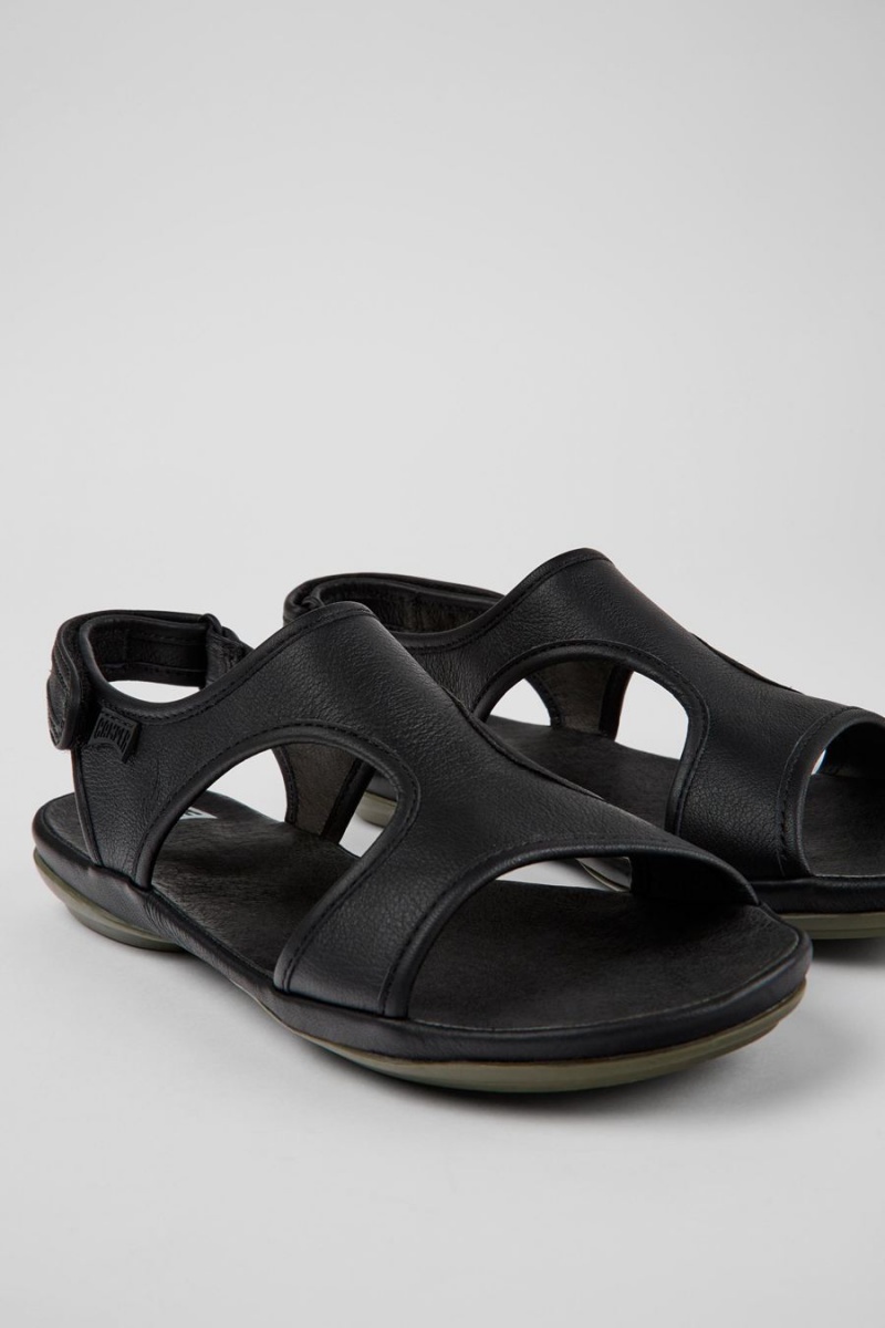 Black Women's Camper Right Leather Sandals | 7092486-LP