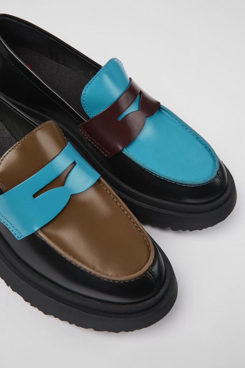 Black Women's Camper Twins Leather Loafers | 4198032-UA