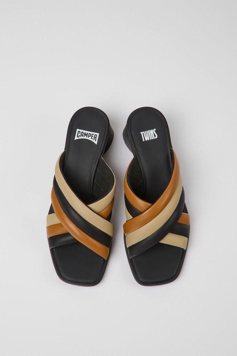 Black Women's Camper Twins Leather Sandals | 6579081-NG